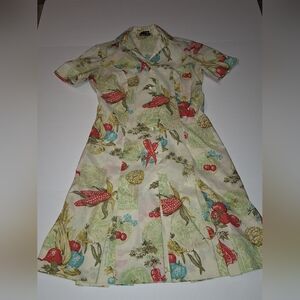 Rare Serbin Country Clothes Pleated Vegetable Print Dress Small